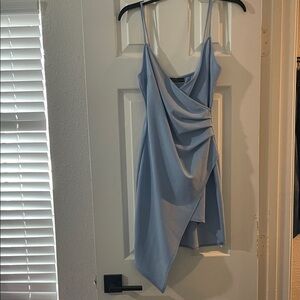 Blue Blush Asymmetrical Draped Dress
